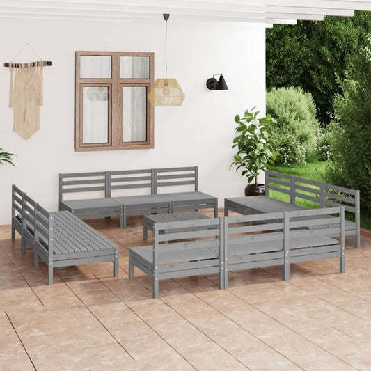 13-tlg. Garten-Lounge-Set Grau Kiefer Massivholz 97395