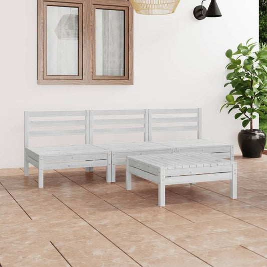 4-tlg. Garten-Lounge-Set Weiß Kiefer Massivholz 97414