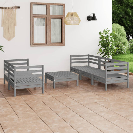 6-tlg. Garten-Lounge-Set Grau Kiefer Massivholz 97418