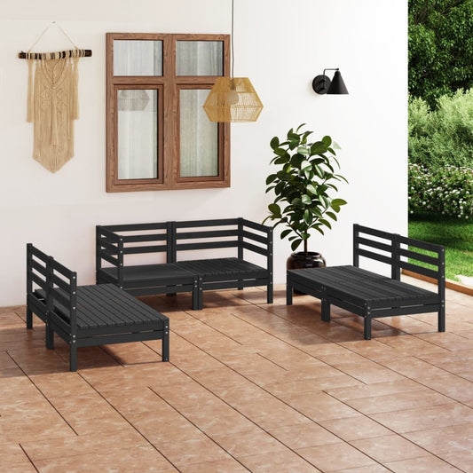 6-tlg. Garten-Lounge-Set Schwarz Massivholz Kiefer 120767