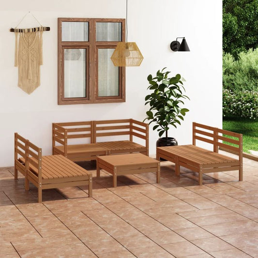 7-tlg. Garten-Lounge-Set Honigbraun Massivholz Kiefer 97176