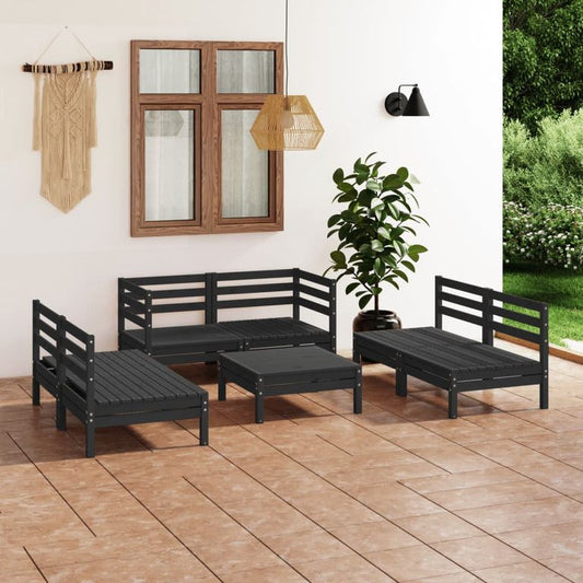 7-tlg. Garten-Lounge-Set Schwarz Massivholz Kiefer 97172