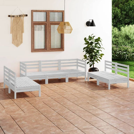 7-tlg. Garten-Lounge-Set Weiß Massivholz Kiefer 97180