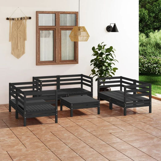 7-tlg. Garten-Lounge-Set Schwarz Massivholz Kiefer 97179