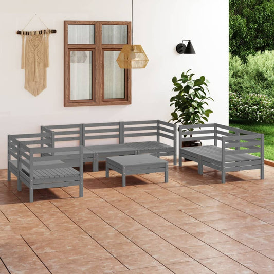 8-tlg. Garten-Lounge-Set Grau Massivholz Kiefer 97186