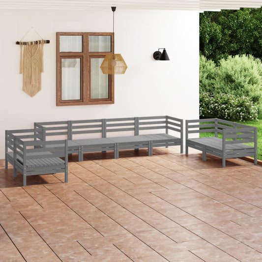 8-tlg. Garten-Lounge-Set Grau Massivholz Kiefer 106508