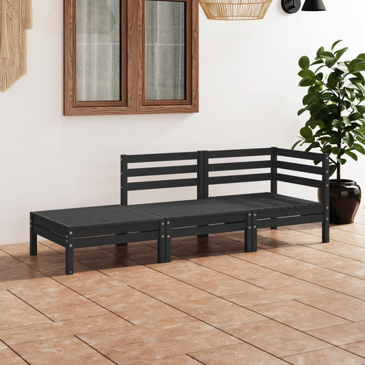 3-tlg. Garten-Lounge-Set Schwarz Massivholz Kiefer 120764