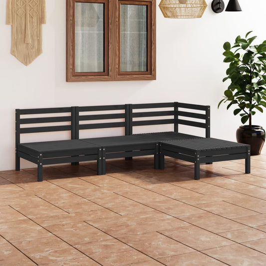 4-tlg. Garten-Lounge-Set Massivholz Kiefer Schwarz 120765