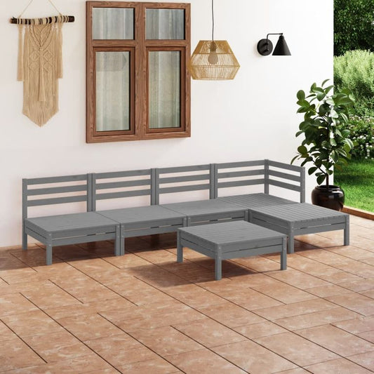 6-tlg. Garten-Lounge-Set Massivholz Kiefer Grau  97204