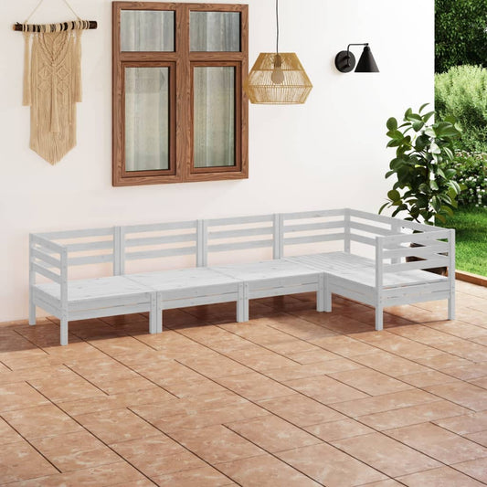 5-tlg. Garten-Lounge-Set Massivholz Kiefer Weiß 104850