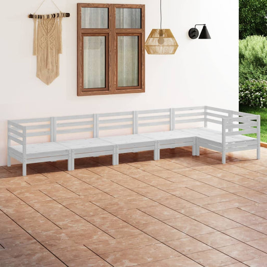 6-tlg. Garten-Lounge-Set Massivholz Kiefer Weiß 104584