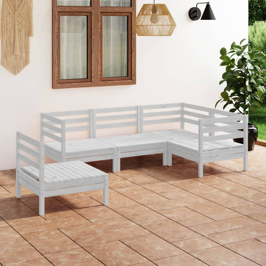 5-tlg. Garten-Lounge-Set Massivholz Kiefer Weiß 104585