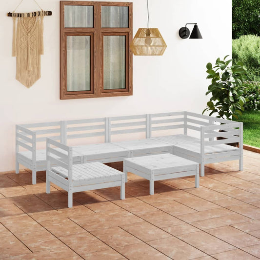 7-tlg. Garten-Lounge-Set Massivholz Kiefer Weiß  108588