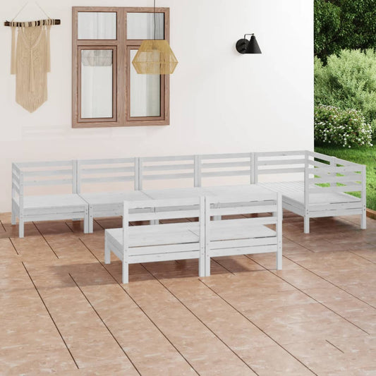 8-tlg. Garten-Lounge-Set Massivholz Kiefer Weiß 104851