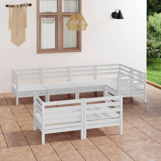 7-tlg. Garten-Lounge-Set Massivholz Kiefer Weiß 102793