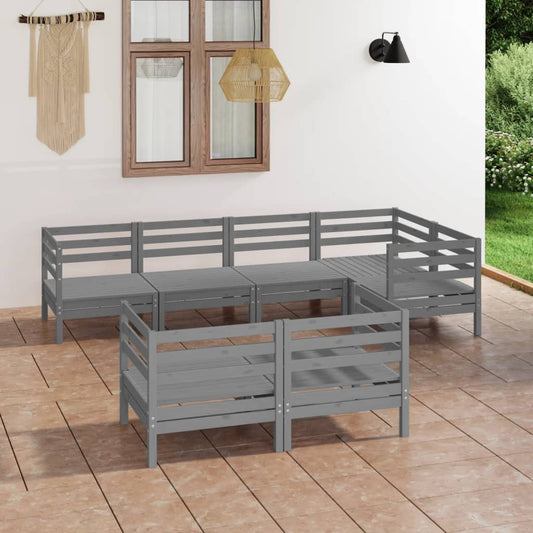 7-tlg. Garten-Lounge-Set Massivholz Kiefer Grau  104813