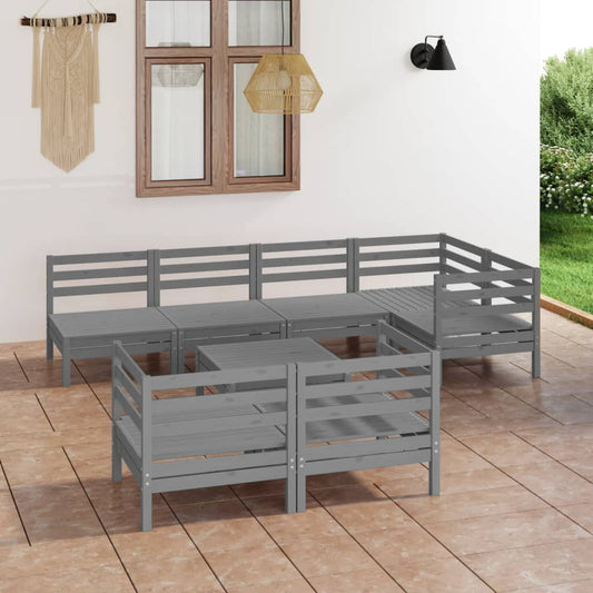 8-tlg. Garten-Lounge-Set Massivholz Kiefer Grau 97232