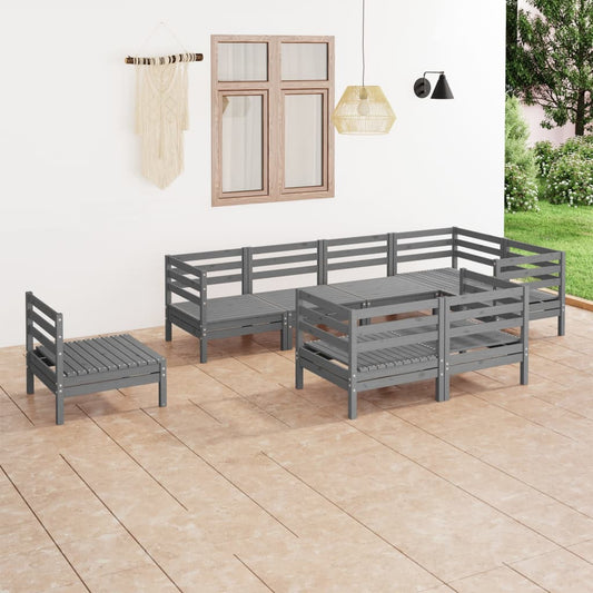 8-tlg. Garten-Lounge-Set Massivholz Kiefer Grau  104830