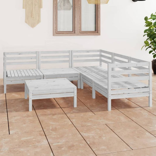 6-tlg. Garten-Lounge-Set Massivholz Kiefer Weiß  97243