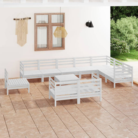 11-tlg. Garten-Lounge-Set Massivholz Kiefer Weiß 102848