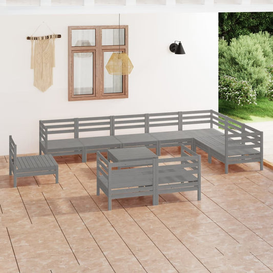 11-tlg. Garten-Lounge-Set Massivholz Kiefer Grau  102849