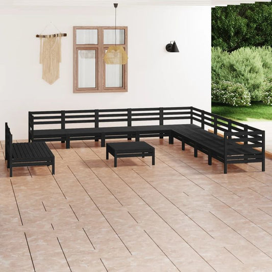 12-tlg. Garten-Lounge-Set Massivholz Kiefer Schwarz  97276