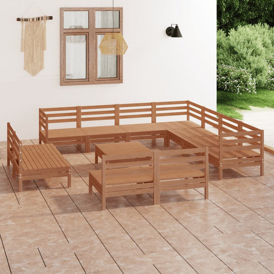 12-tlg. Garten-Lounge-Set Massivholz Kiefer Honigbraun 102873