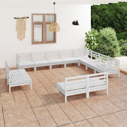 12-tlg. Garten-Lounge-Set Massivholz Kiefer Weiß 102875