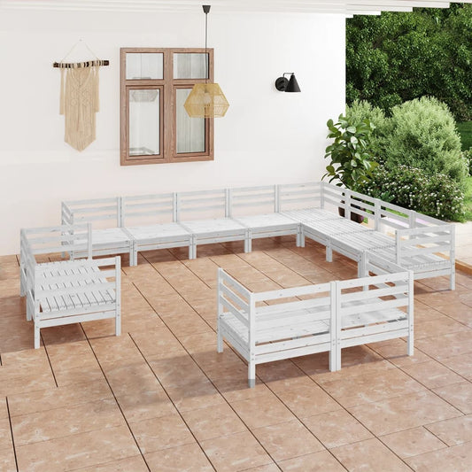 12-tlg. Garten-Lounge-Set Massivholz Kiefer Weiß 104688