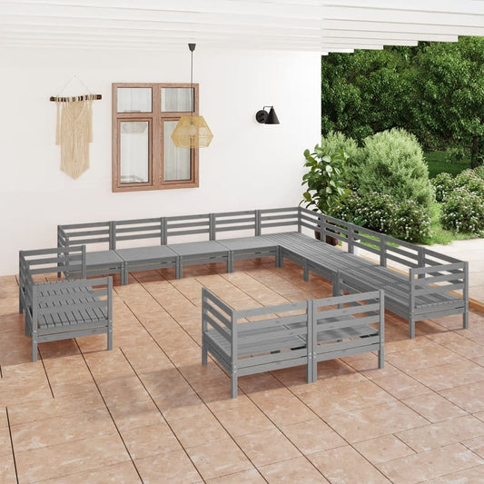 13-tlg. Garten-Lounge-Set Massivholz Kiefer Grau  107467