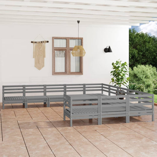 11-tlg. Garten-Lounge-Set Grau Massivholz Kiefer 107245