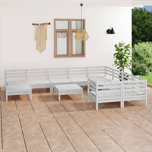 11-tlg. Garten-Lounge-Set Weiß Massivholz Kiefer 102917