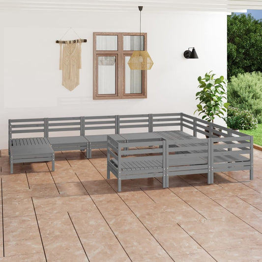 11-tlg. Garten-Lounge-Set Grau Massivholz Kiefer 108609