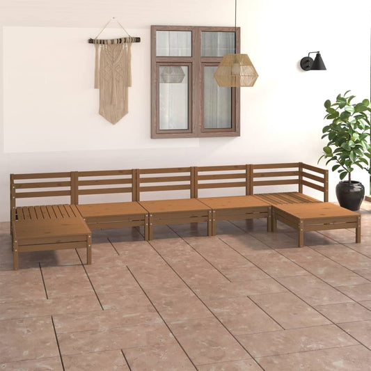 7-tlg. Garten-Lounge-Set Honigbraun Massivholz Kiefer 102939