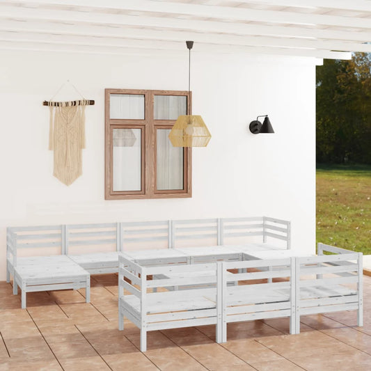 11-tlg. Garten-Lounge-Set Weiß Massivholz Kiefer 107486