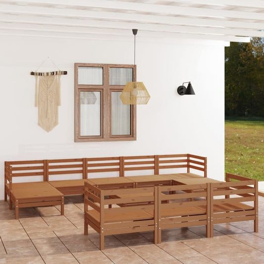 11-tlg. Garten-Lounge-Set Honigbraun Massivholz Kiefer 97327