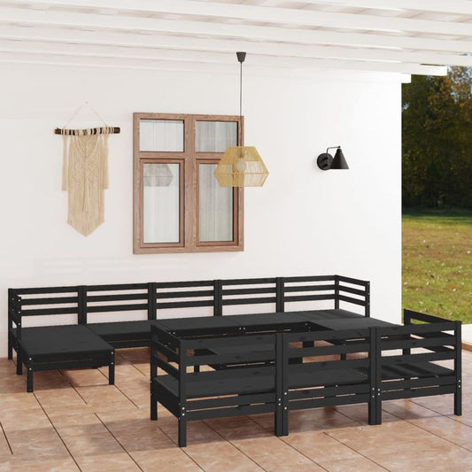 11-tlg. Garten-Lounge-Set Schwarz Massivholz Kiefer 97326