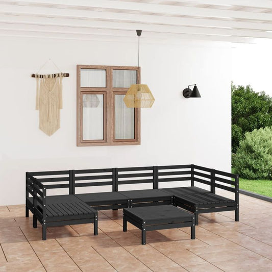 7-tlg. Garten-Lounge-Set Schwarz Massivholz Kiefer 97329