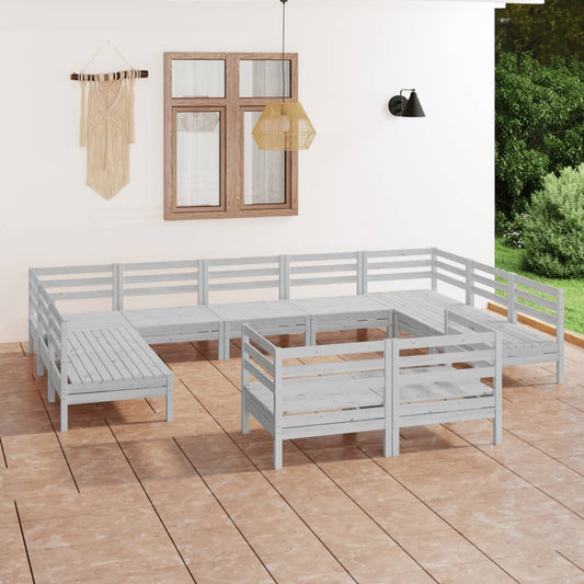 11-tlg. Garten-Lounge-Set Weiß Massivholz Kiefer 101870