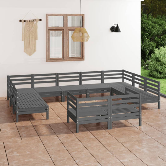 11-tlg. Garten-Lounge-Set Grau Massivholz Kiefer 108177