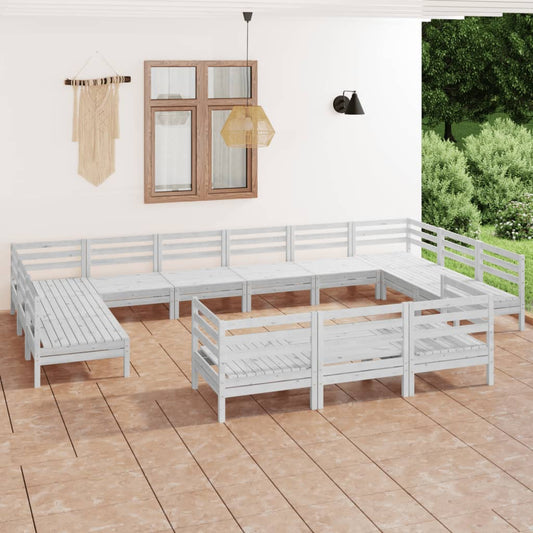 13-tlg. Garten-Lounge-Set Weiß Massivholz Kiefer 107955