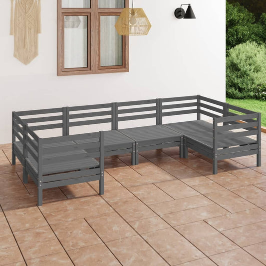 6-tlg. Garten-Lounge-Set Grau Massivholz Kiefer 100685