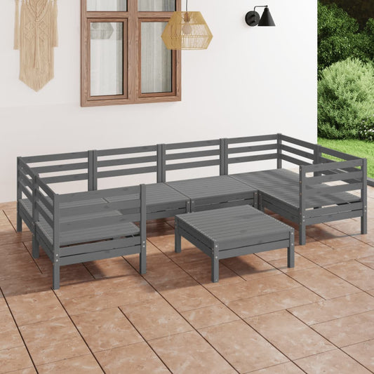 7-tlg. Garten-Lounge-Set Grau Massivholz Kiefer 107470