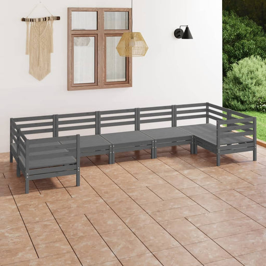 7-tlg. Garten-Lounge-Set Grau Massivholz Kiefer 106043