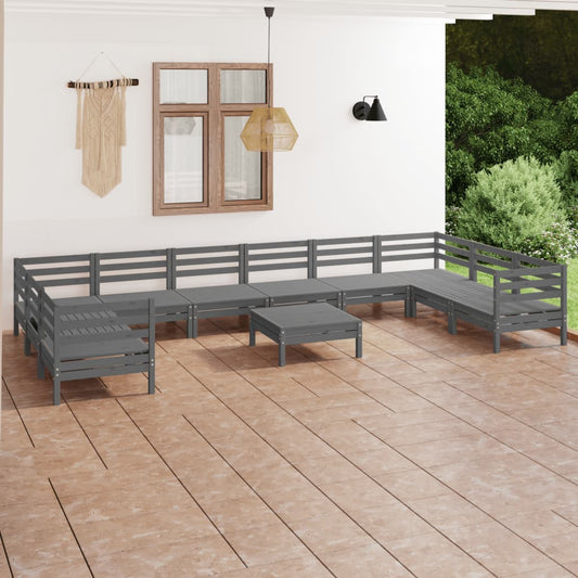 11-tlg. Garten-Lounge-Set Grau Massivholz Kiefer  100693