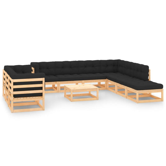 11-tlg. Garten-Lounge-Set mit Kissen Massivholz Kiefer 120904