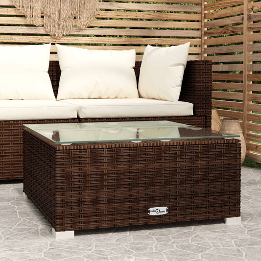 Garten-Couchtisch Braun 60x60x30 cm Poly Rattan und Glas 119748