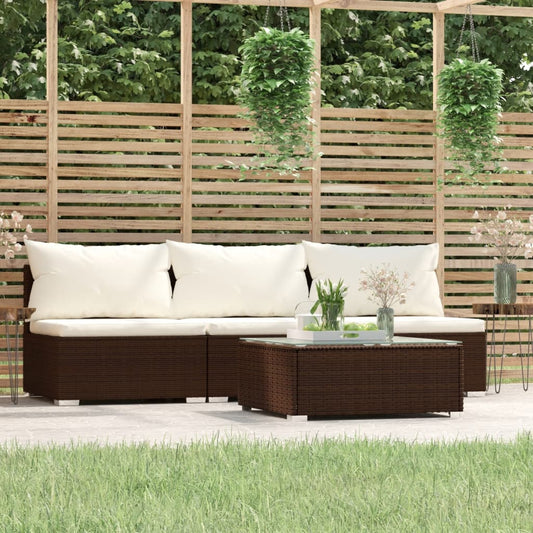 4-tlg. Garten-Lounge-Set mit Kissen Braun Poly Rattan 103160