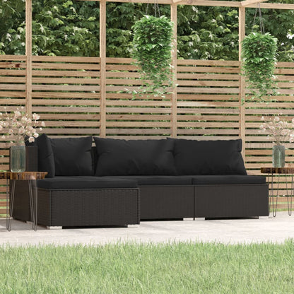 4-tlg. Garten-Lounge-Set mit Auflagen Schwarz Poly Rattan 117173