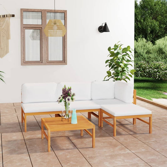 5-tlg. Garten-Lounge-Set mit Creme Kissen Massivholz Teak 112499